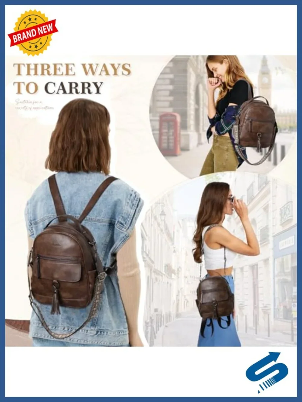 Women's Vegan Leather Mini Backpack Purse with Detachable Tassels, Adjustable